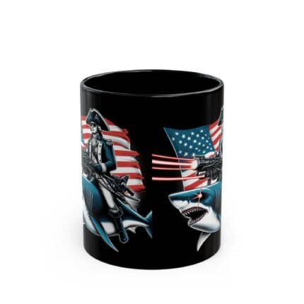 George Washington Riding a Laser Shark Coffee Mug T-Shirt - Buy Now at American Artist Merch