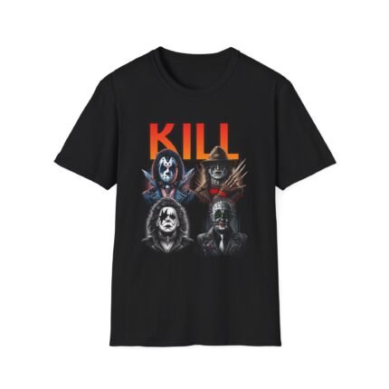 Horror Icons Rock – Freddy, Jason, Michael & Pinhead as KISS T-Shirt T-Shirt - Buy Now at American Artist Merch