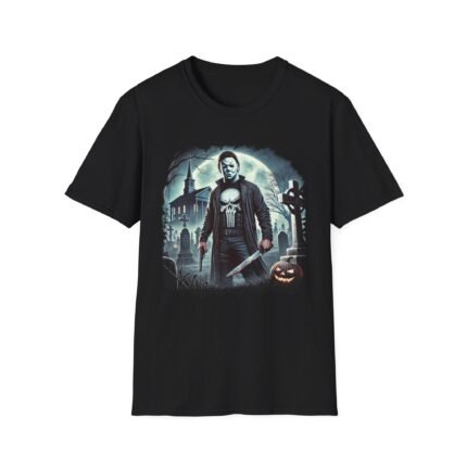 Michael Myers x Punisher Mashup T-Shirt – Silent Slayer Meets Vigilante Justice T-Shirt - Buy Now at American Artist Merch