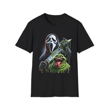 Ghostface and Slimer T-Shirt – Horror Meets Hilarity Mashup Tee T-Shirt - Buy Now at American Artist Merch