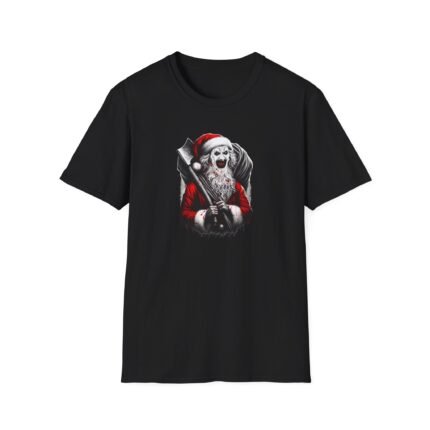 Santa x Art the Clown Unisex T-Shirt for Holiday Horror Fans, Festive Santa Tee, T-Shirt - Buy Now at American Artist Merch