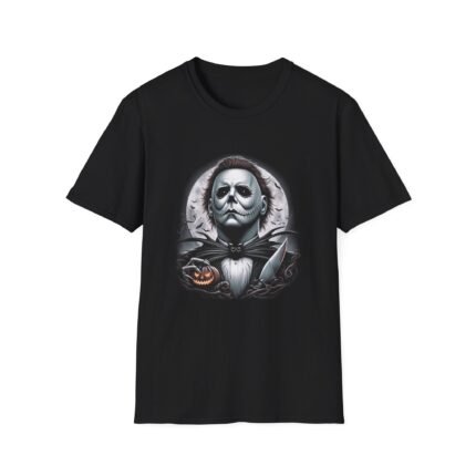 Michael Myers Meets Jack Skellington T-Shirt – Eerie Mashup Graphic Tee T-Shirt - Buy Now at American Artist Merch