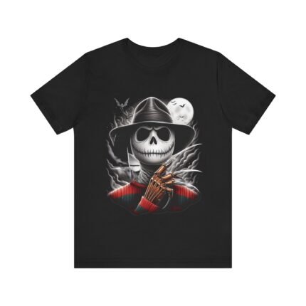 Jack Skellington as Freddy Krueger Tee: Nightmare Before Horror T-Shirt - Buy Now at American Artist Merch