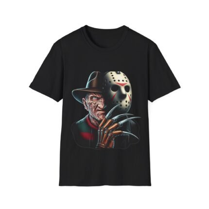 Frightening Fusion: Freddy Wearing Jason Mask T-Shirt T-Shirt - Buy Now at American Artist Merch