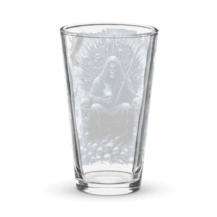 Grim Reaper on Frozen Throne Pint Glass – Chilling Darkness Awaits T-Shirt - Buy Now at American Artist Merch