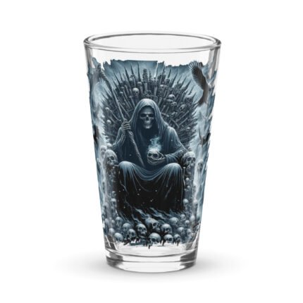 Grim Reaper on Frozen Throne Pint Glass – Chilling Darkness Awaits T-Shirt - Buy Now at American Artist Merch